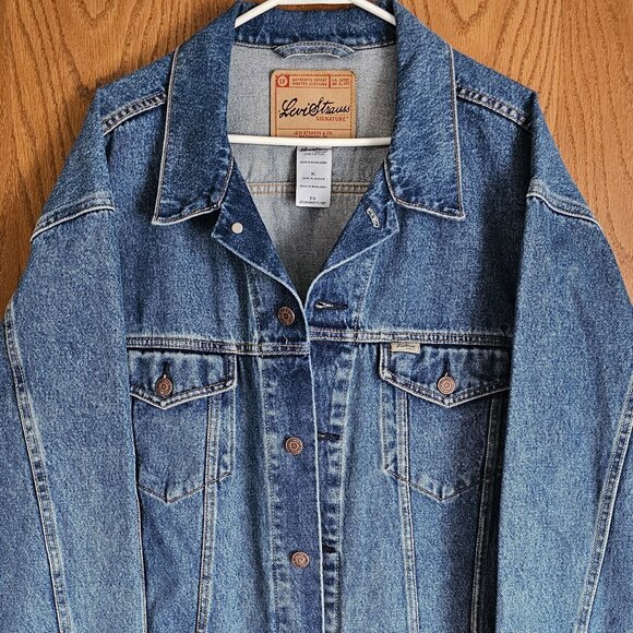 Levi Strauss Signature Denim Jacket-XL-Vintage Y2K Blue Trucker Style - Picture 1 of 7